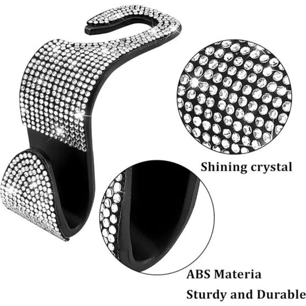 Car Seat Hooks (2 Pack) Bling Rhinestones Crystal Hanger Organizer Universal